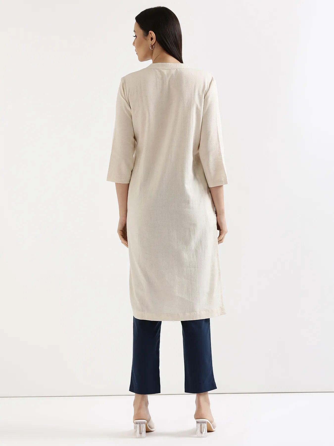Women Ecru Airy Linen Long Kurta
