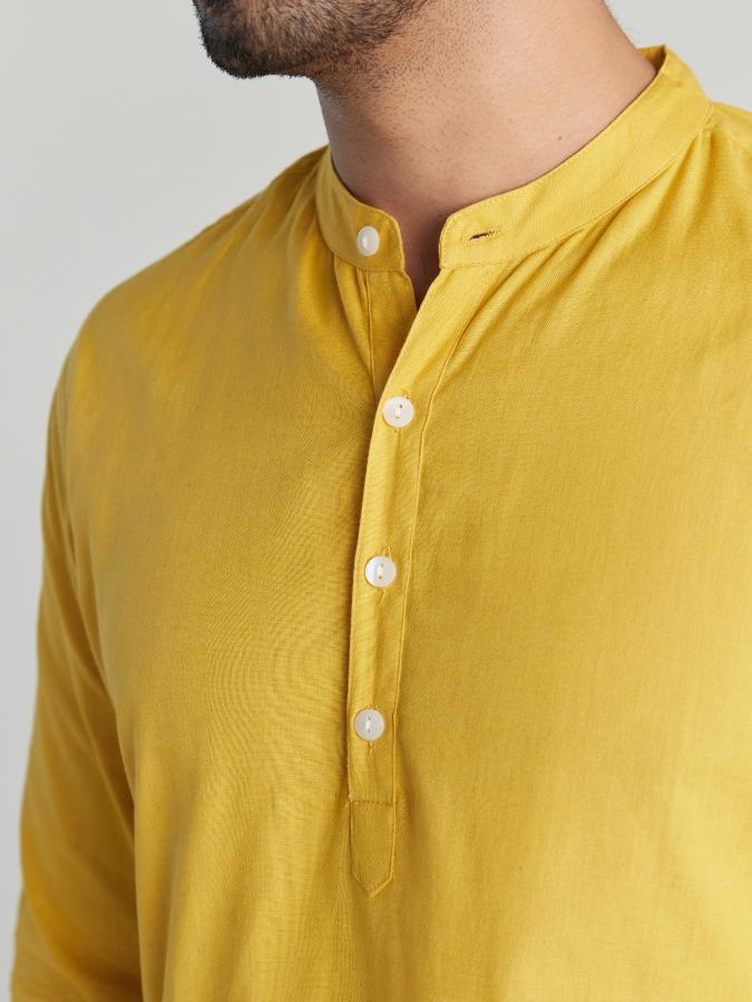 Yellow Airy Linen Long Kurta