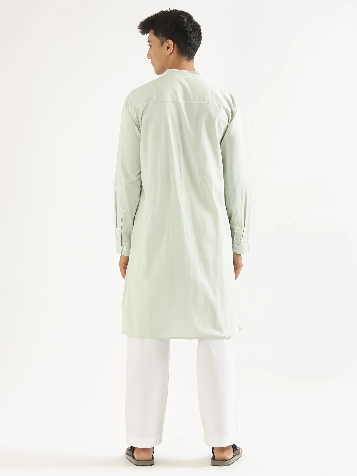 Men Mint Green Airy Linen Long Kurta
