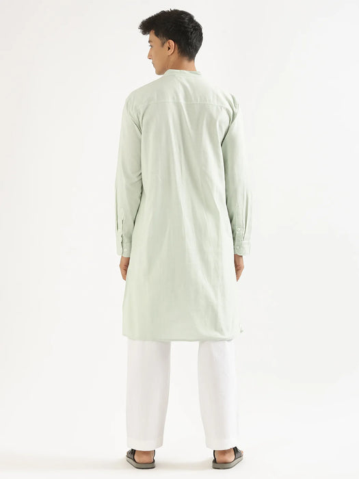 Men Mint Green Airy Linen Long Kurta