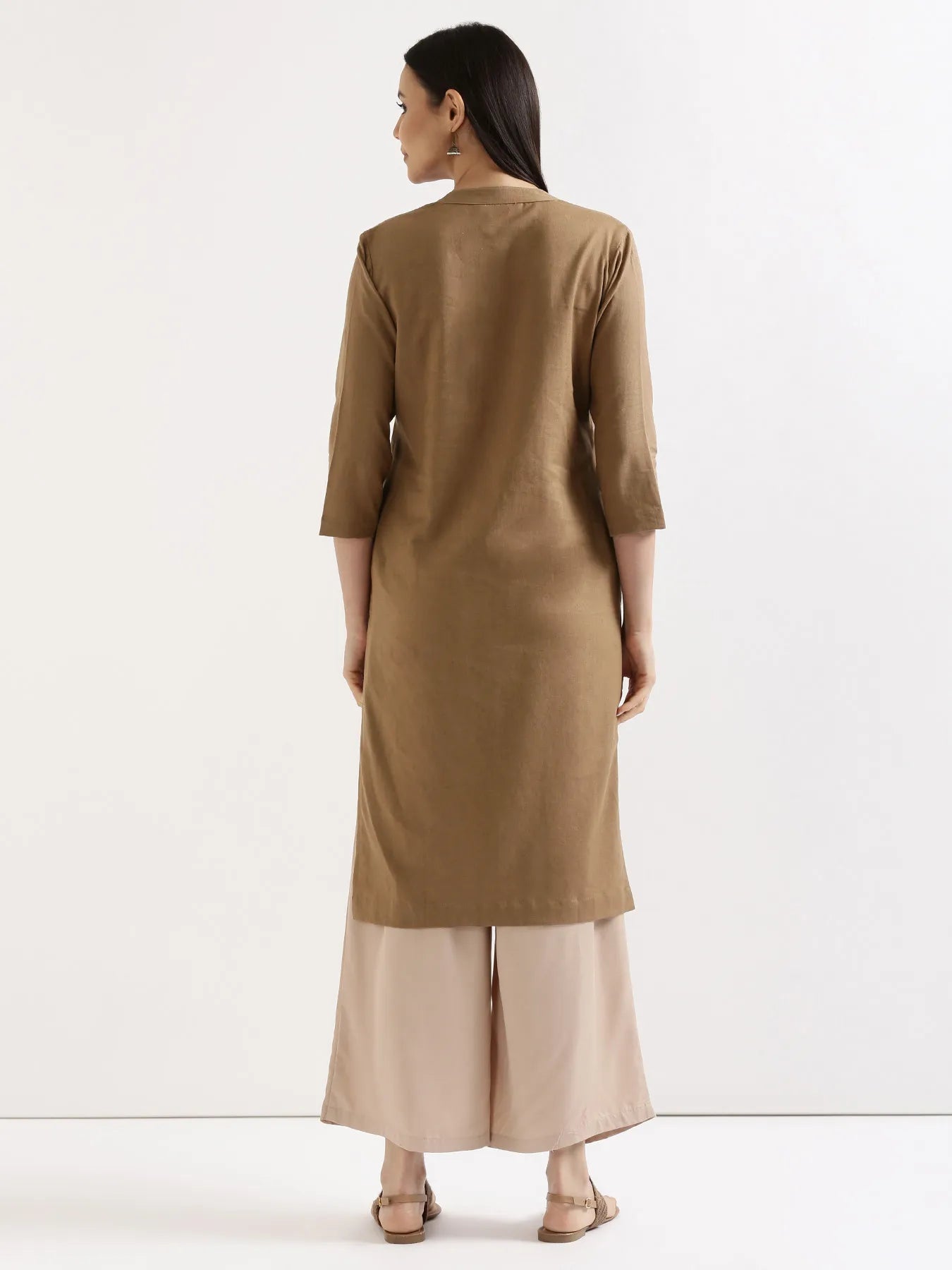 Women Coffee Brown Airy Linen Long Kurta