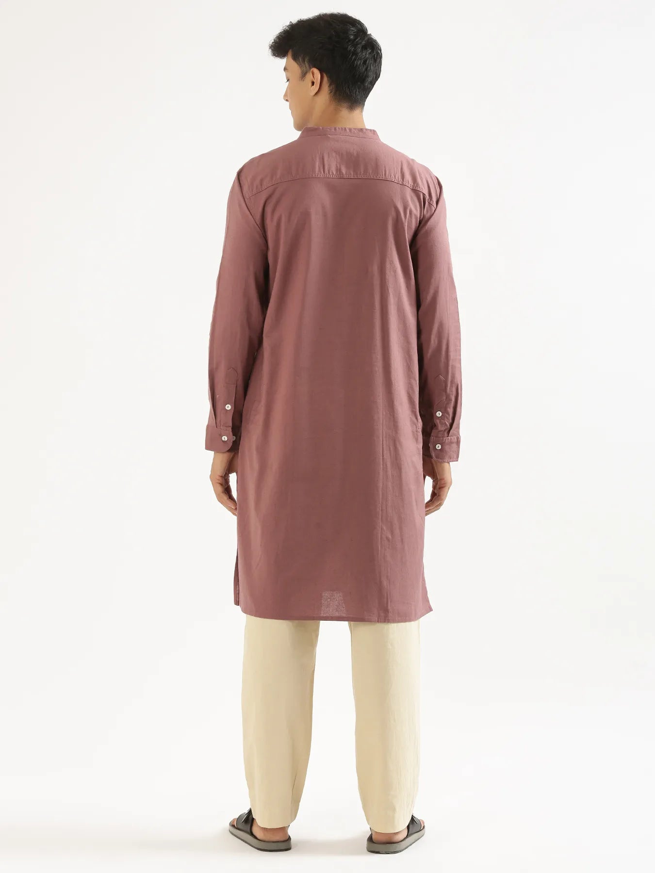 Men Rose Taupe Airy Linen Long Kurta