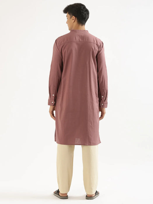 Men Rose Taupe Airy Linen Long Kurta