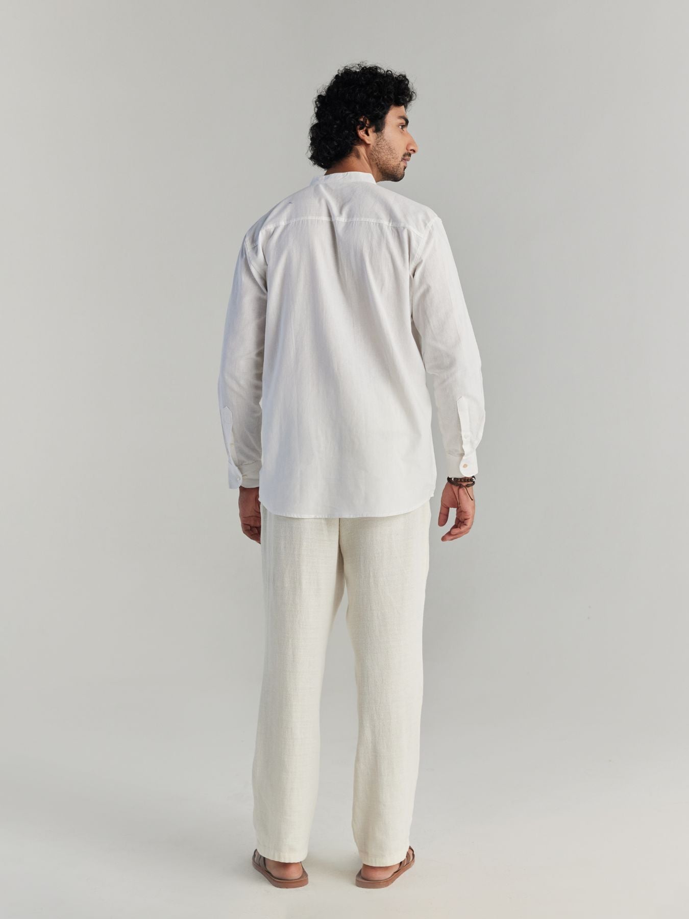 Men White Airy Linen Short Kurta