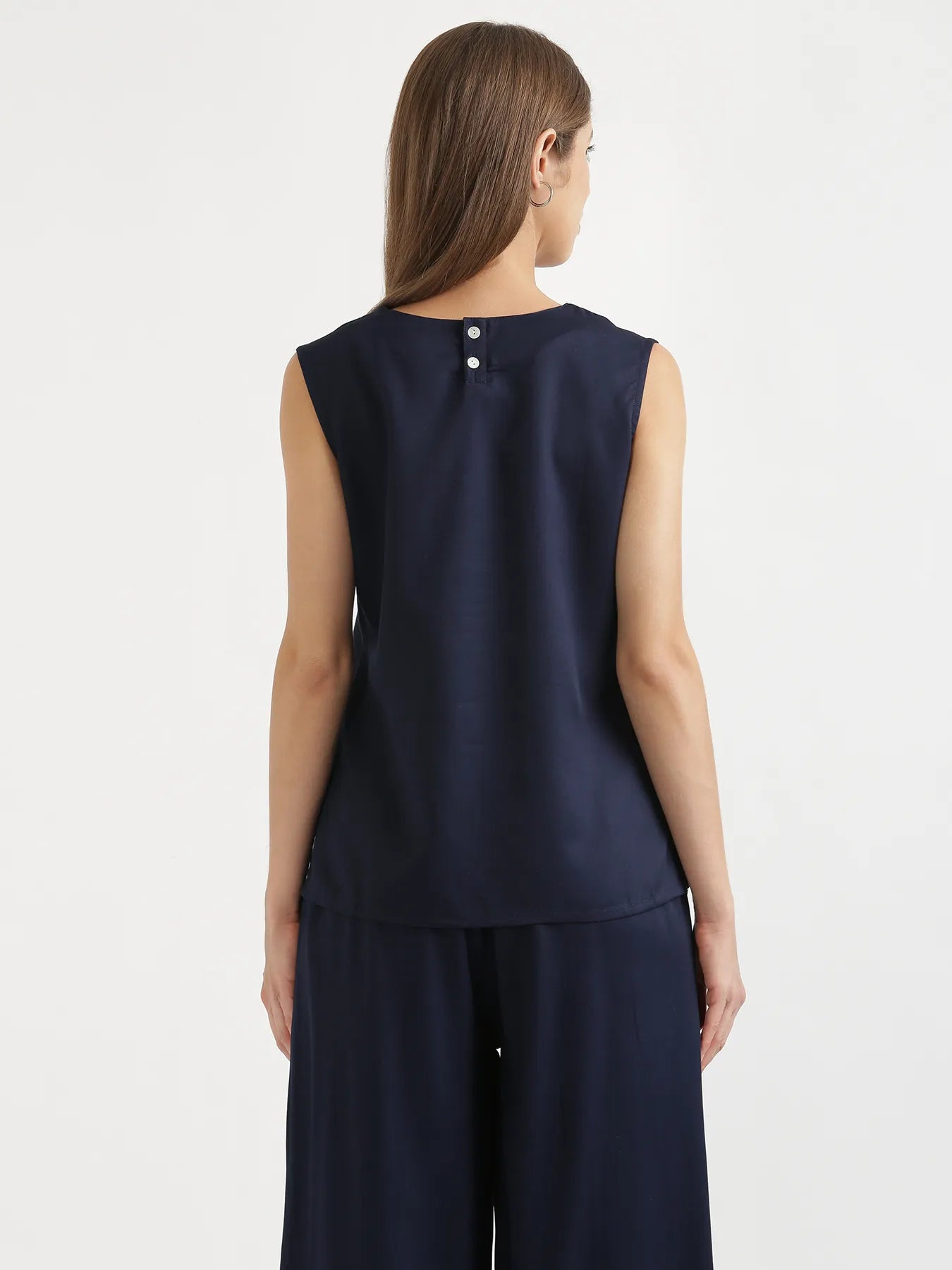 Women Navy Blue V-Neck Sleeveless Top