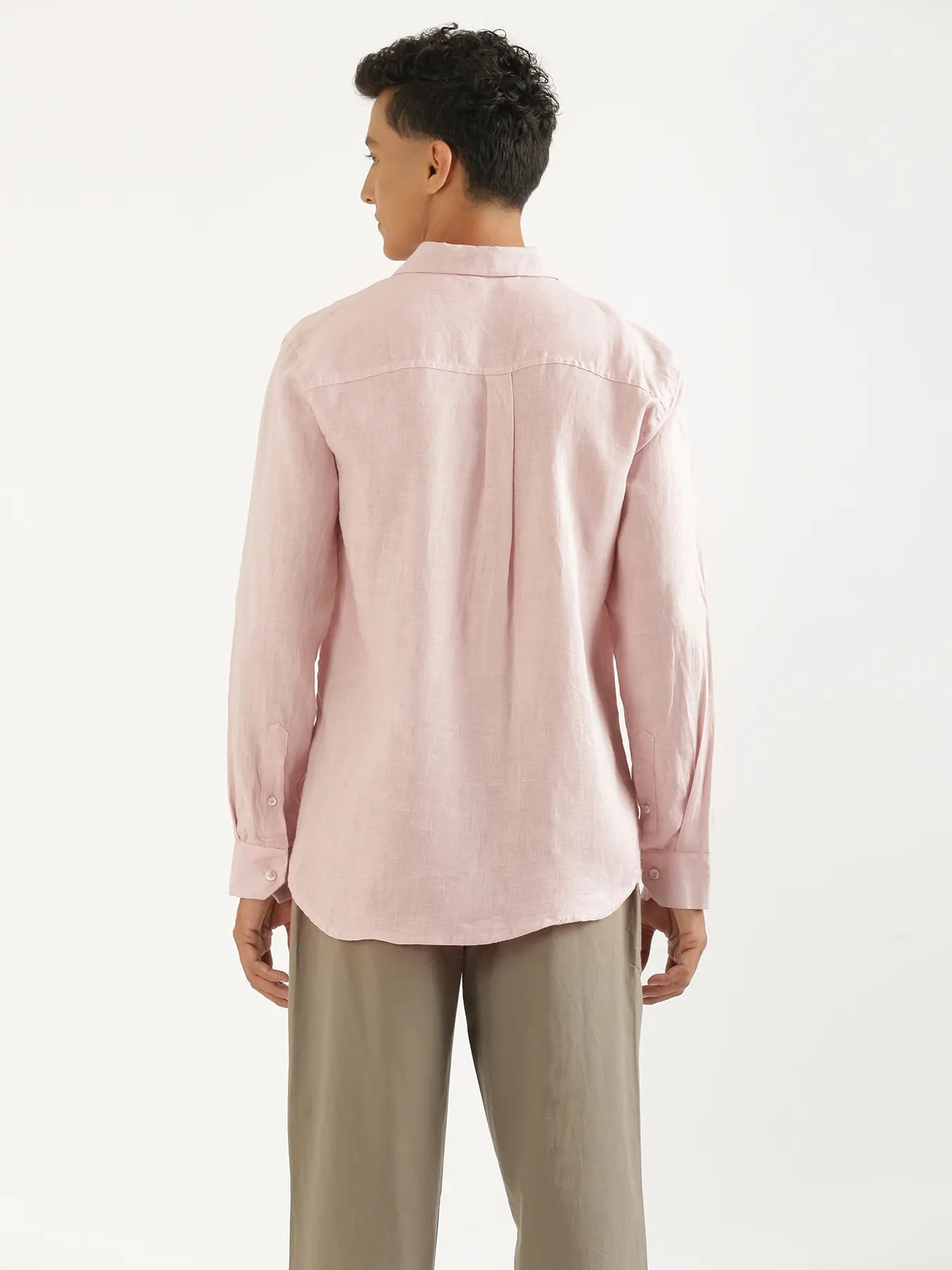 Men Light Pink Pure Linen Full Sleeve Shirt
