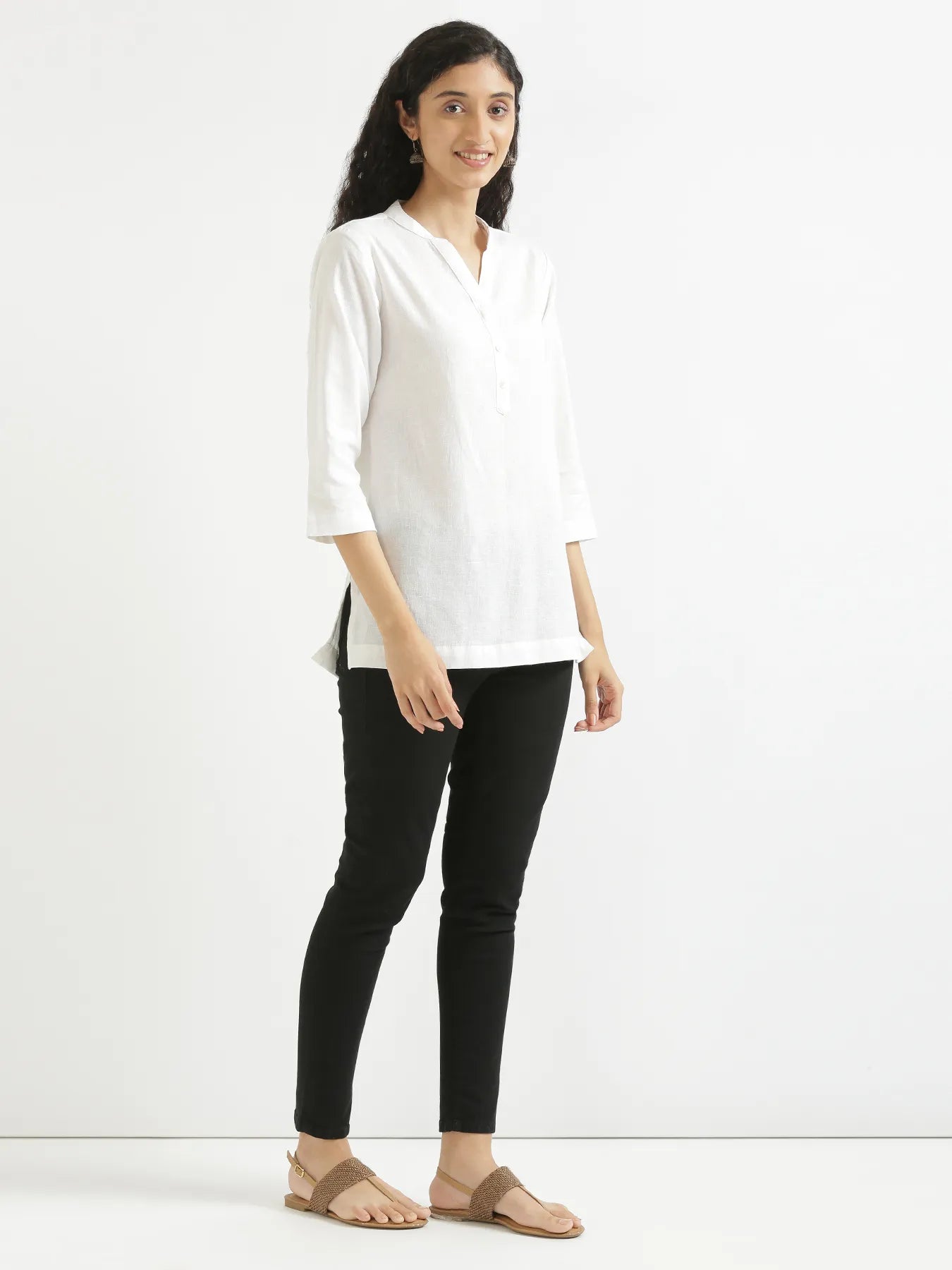 Women White Airy Linen Short Kurta