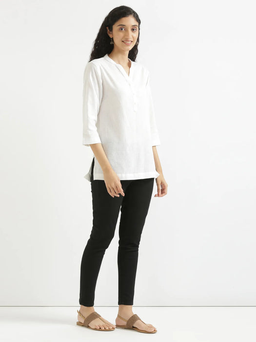 Women White Airy Linen Short Kurta