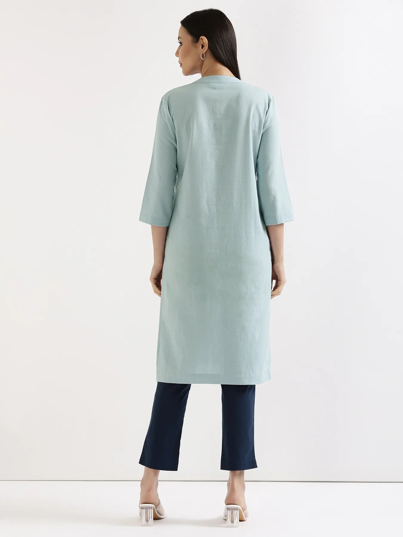 Women Sky Blue Airy Linen Long Kurta