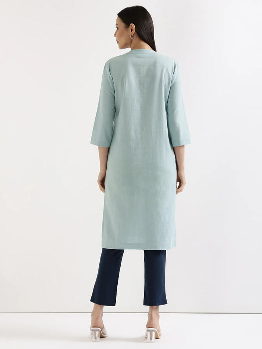 Women Sky Blue Airy Linen Long Kurta