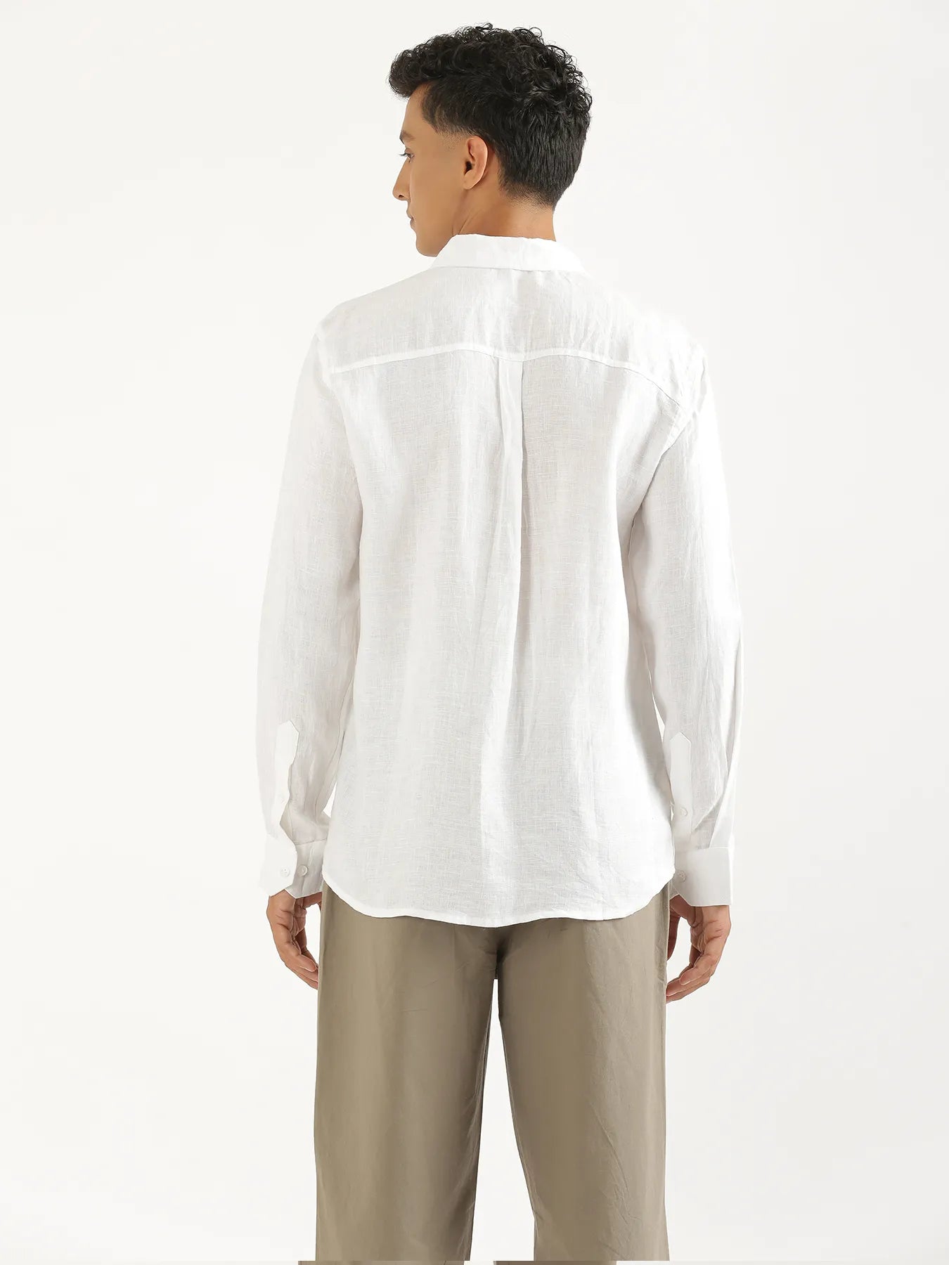 Men White Pure Linen Full Sleeve Shirt