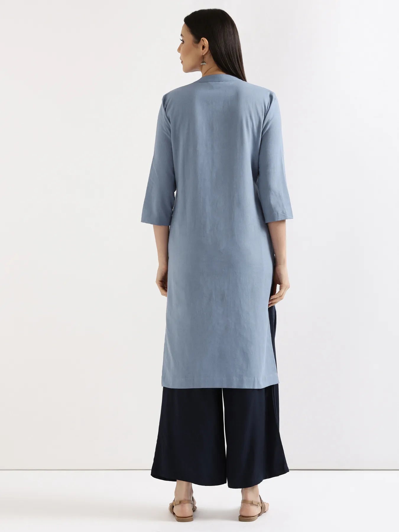 Women English Blue Airy Linen Long Kurta