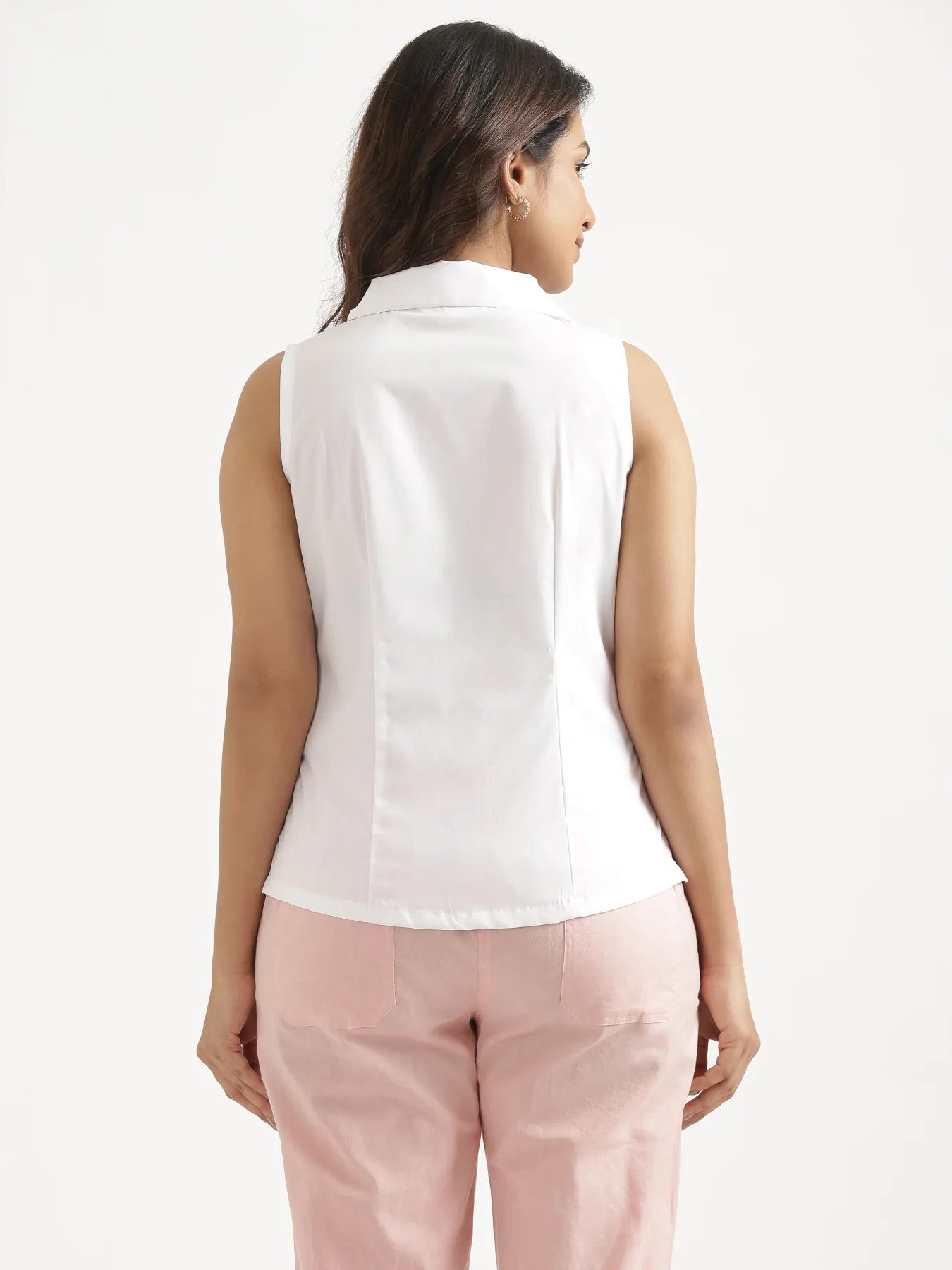 Women White Better Cotton Sleeveless Shirt
