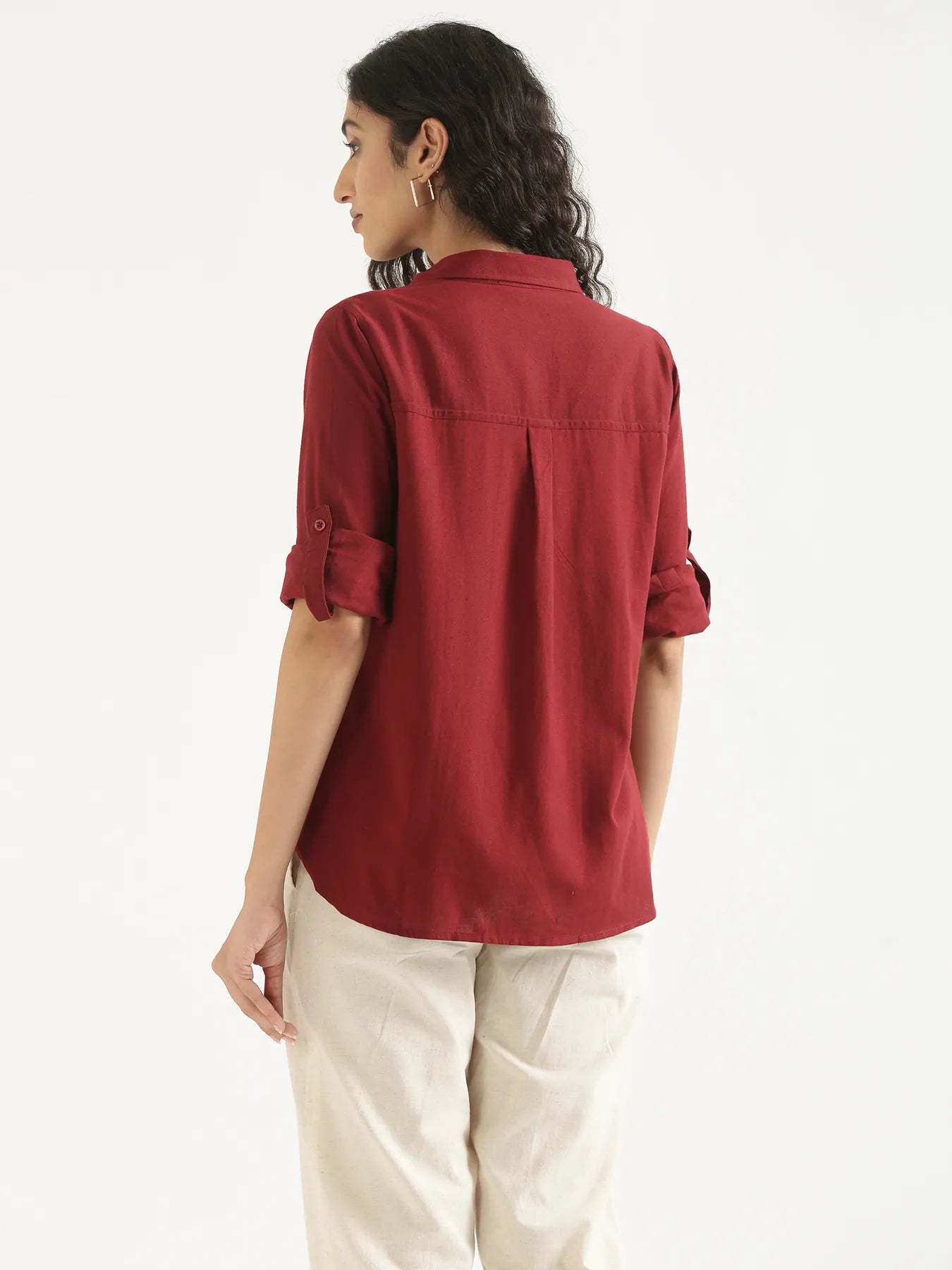 Women Maroon Airy-Linen Shirt
