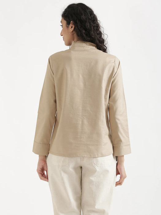 Women Taupe Linen Blend Knot Blouse
