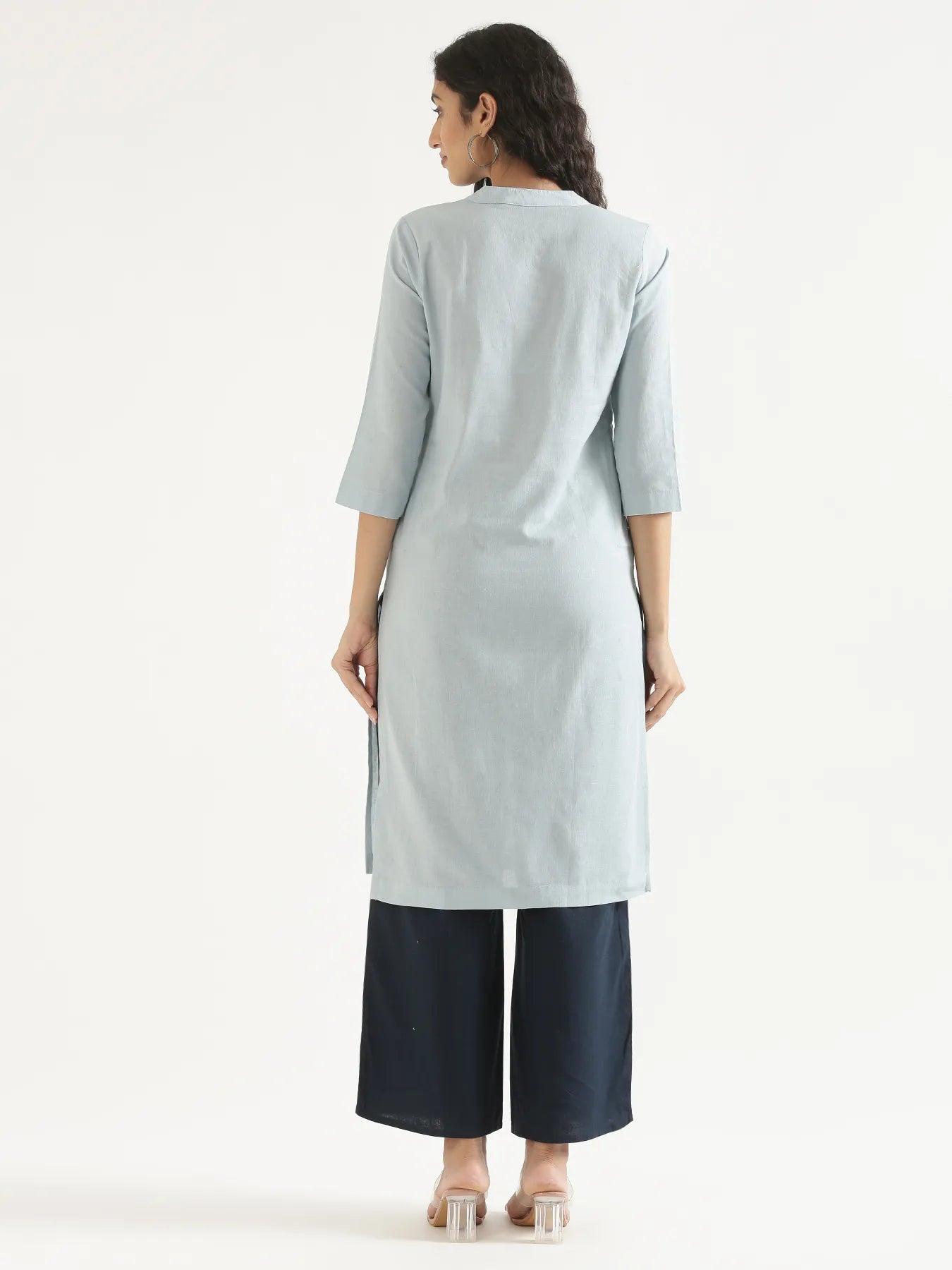 Women Sky Blue Airy Linen Long Kurta