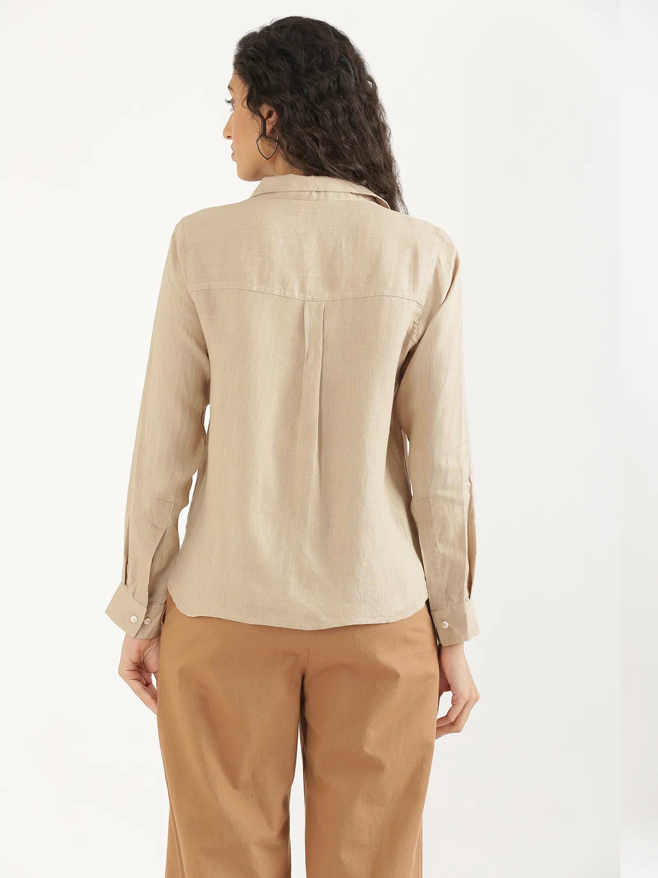 Women Taupe Pure Linen Shirt