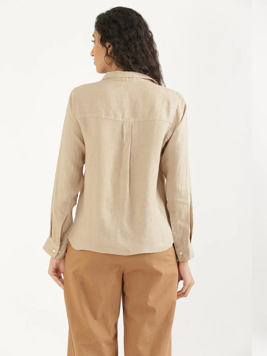 Women Taupe Pure Linen Shirt