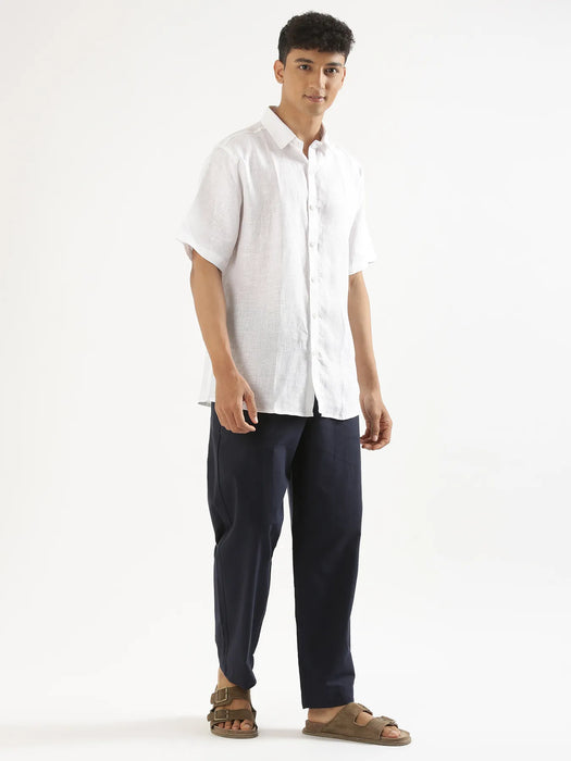 Men Navy Blue Cotton Pant