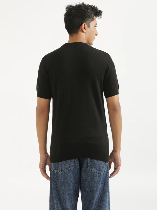 Men Black Flat Knit Round Neck T-shirt
