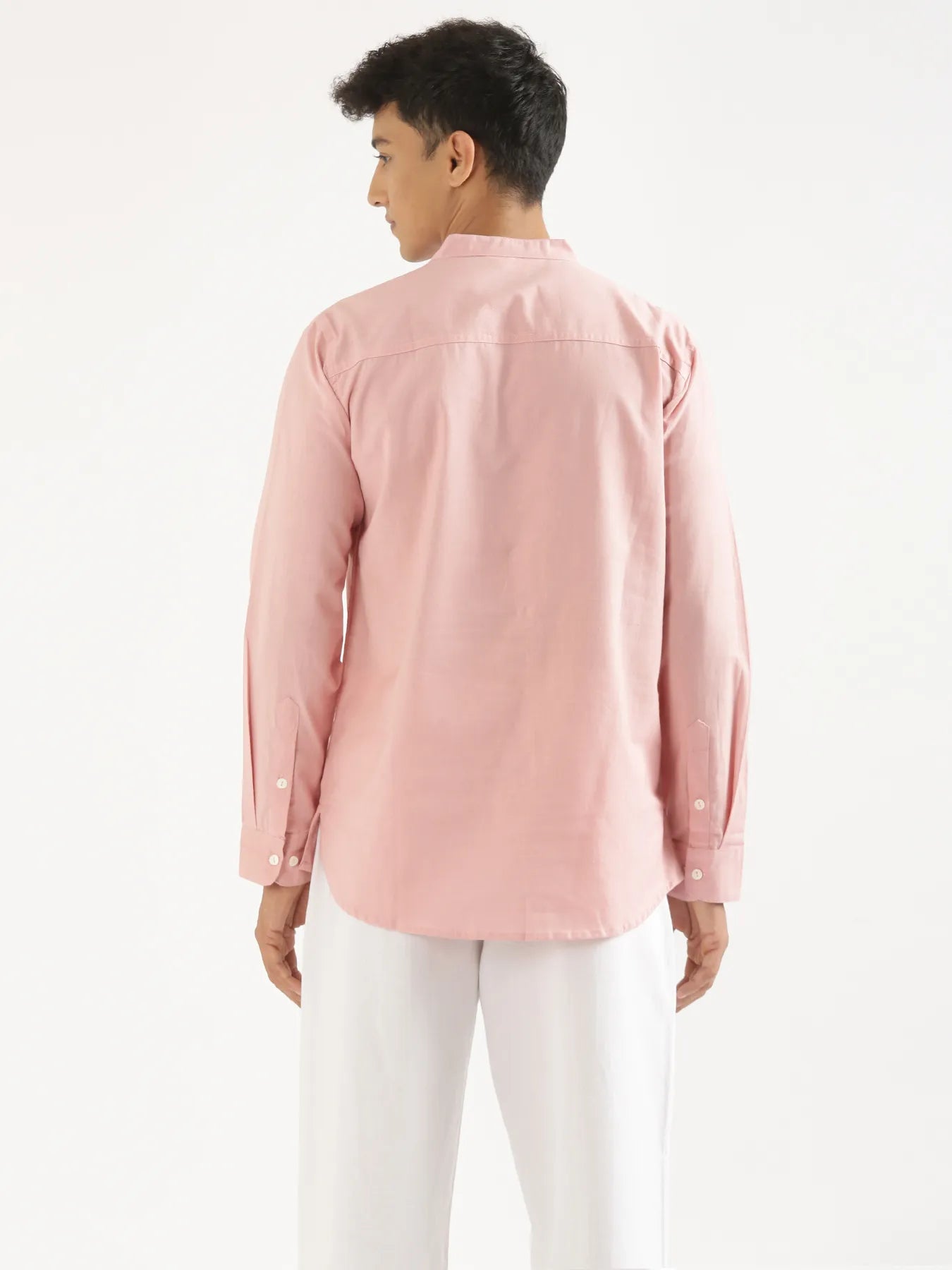Men Salmon Pink Airy Linen Short Kurta