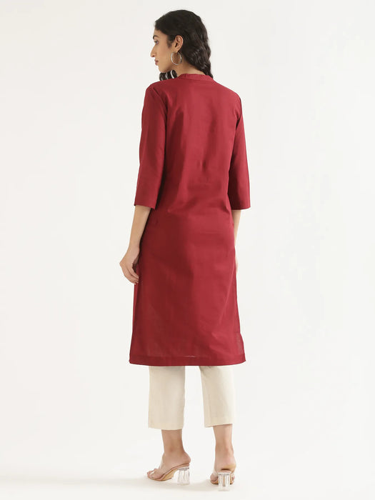 Women Maroon Airy Linen Long Kurta