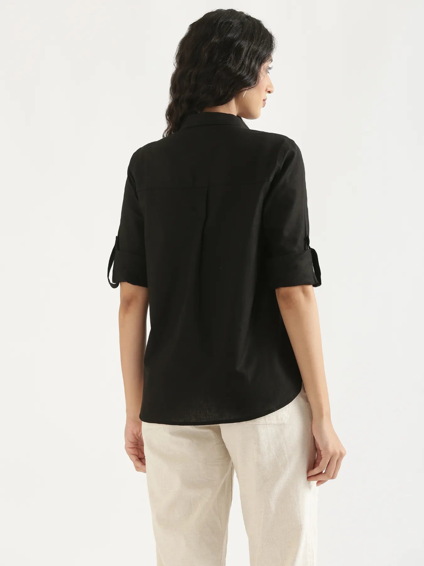 Women Black Airy-Linen Shirt