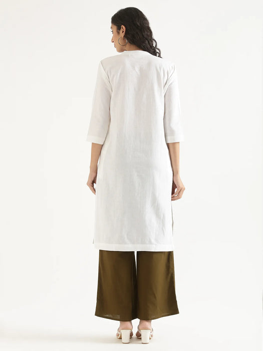 Women White Airy Linen Long Kurta