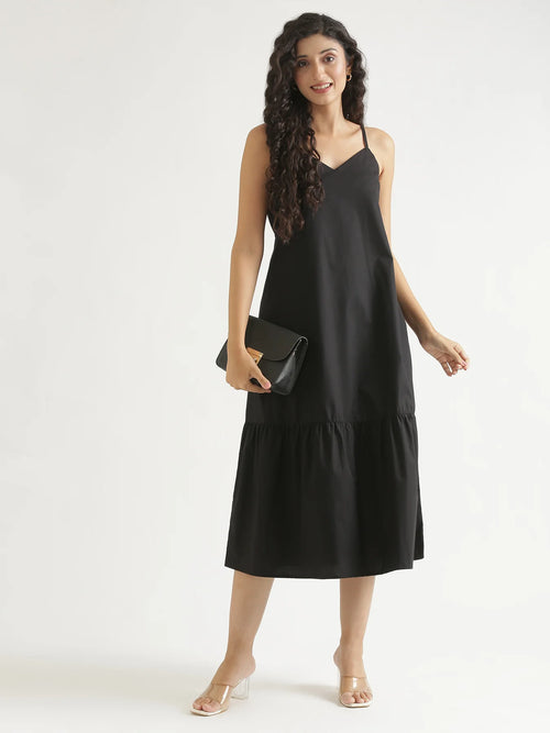 Women Black Better Cotton Tier Dress
