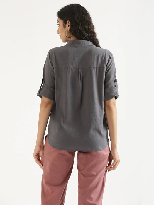 Women Slate Grey Airy-Linen Shirt