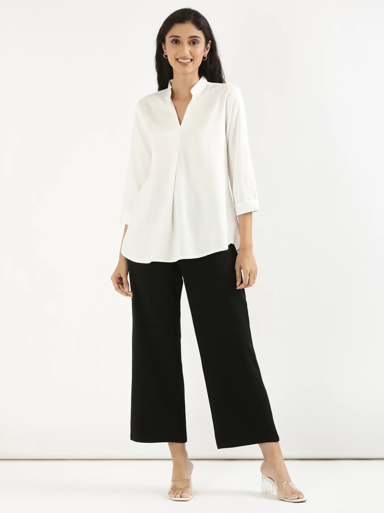 Women White Viscose Pleated Top