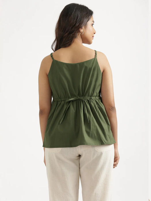 Women Forest Green Better Cotton Peplum Top
