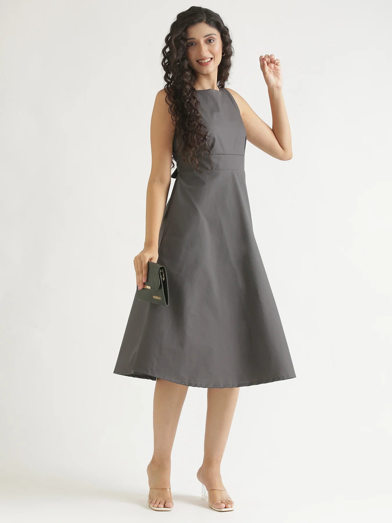 Women Dark Grey Better Cotton  Flared Dress