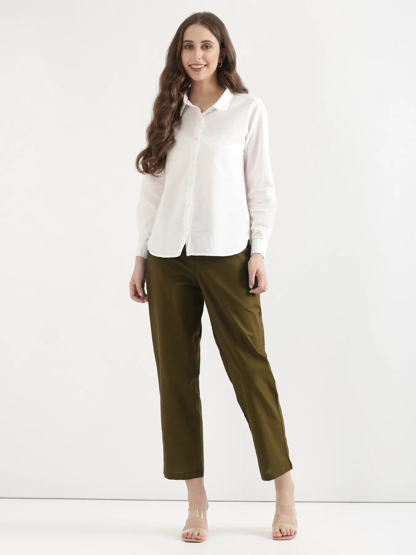 Women Olive Green Airy Linen Straight Pant
