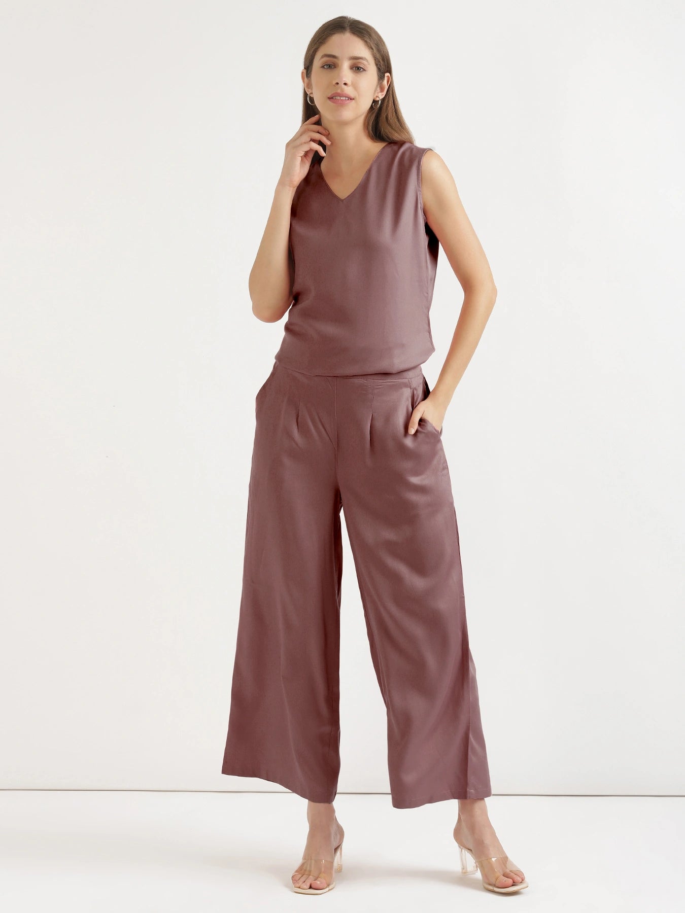 Women Rose Taupe Viscose Palazzo Pant