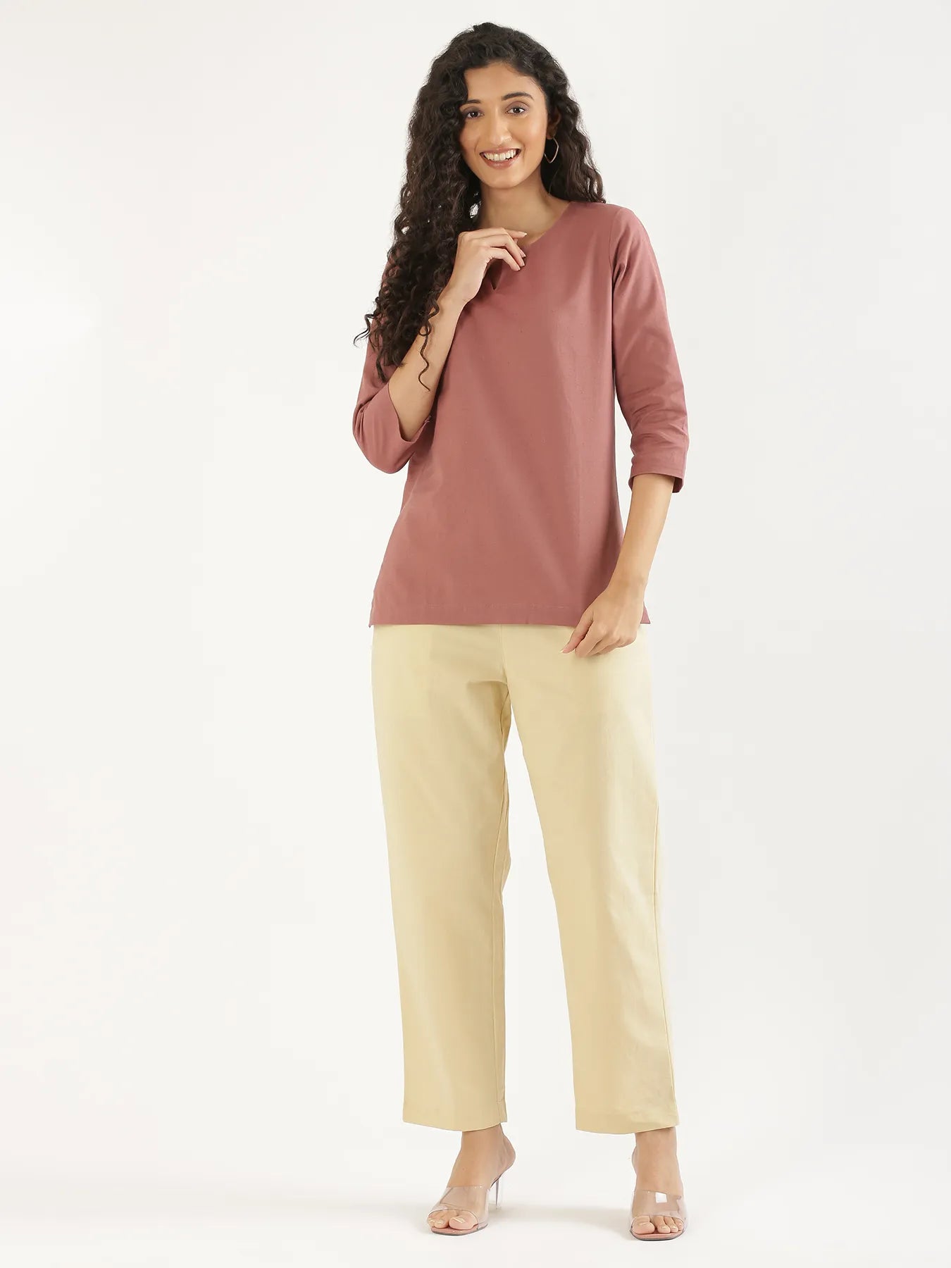 Women Beige Cotton Straight Pant
