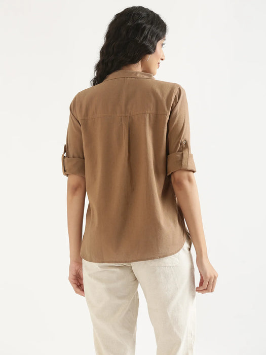 Women Coffee Brown Airy-Linen Shirt