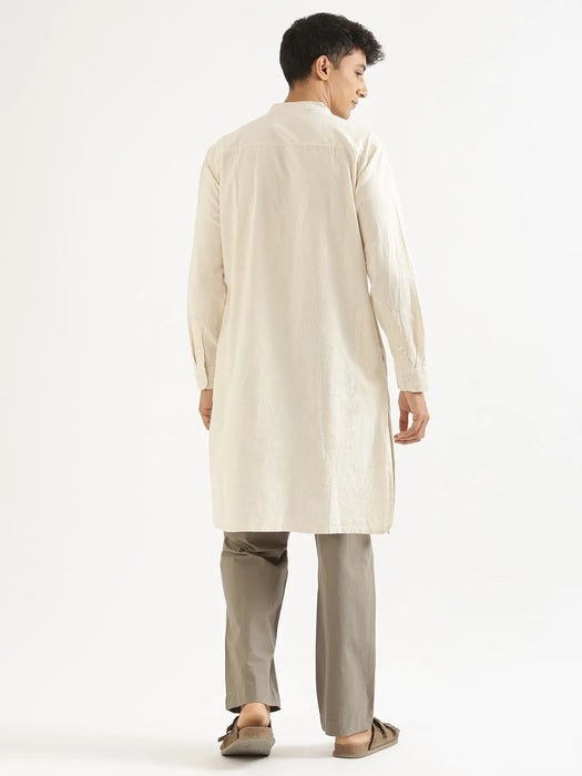Men Ecru Airy Linen Long Kurta
