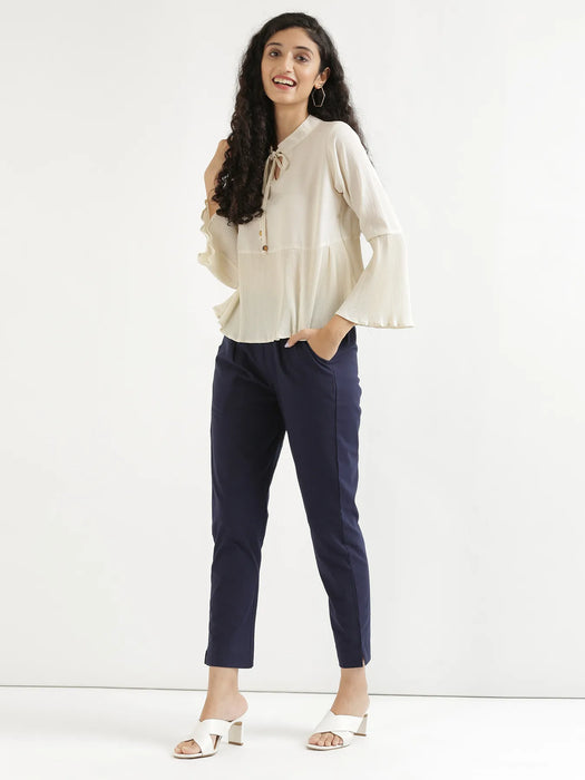 Women Navy Blue Cotton Pant