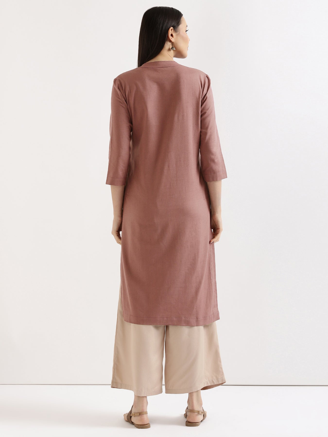 Rose Taupe Airy Linen Long Kurta