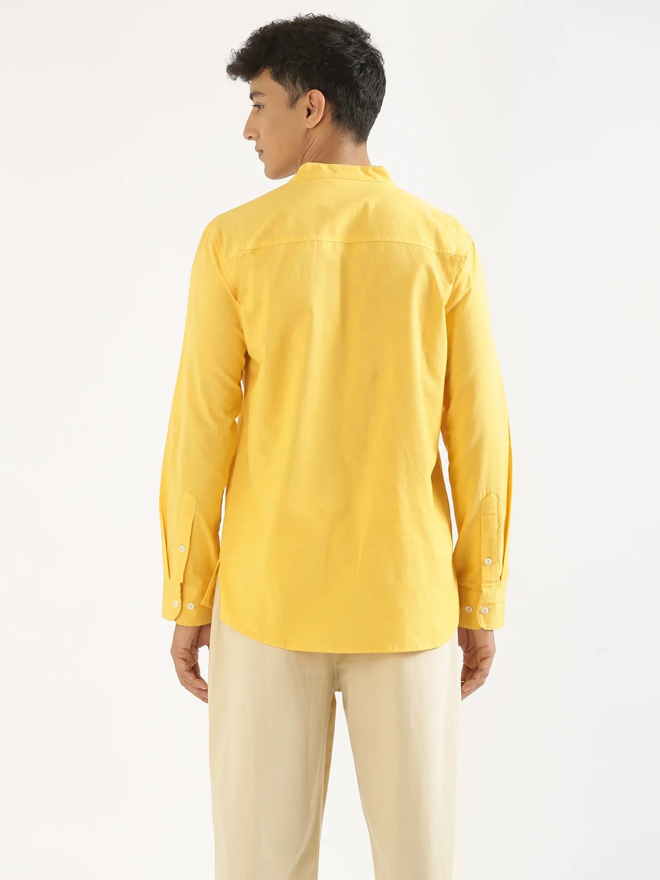 Men Yellow Airy Linen Short Kurta