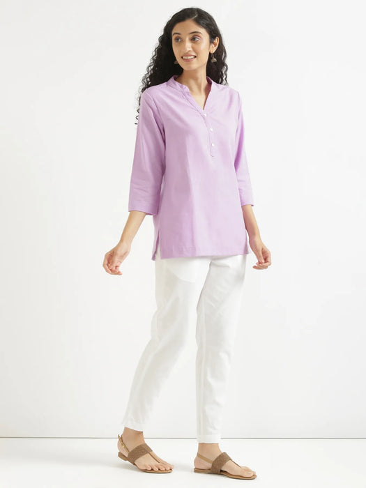 Women Lilac Airy Linen Short Kurta