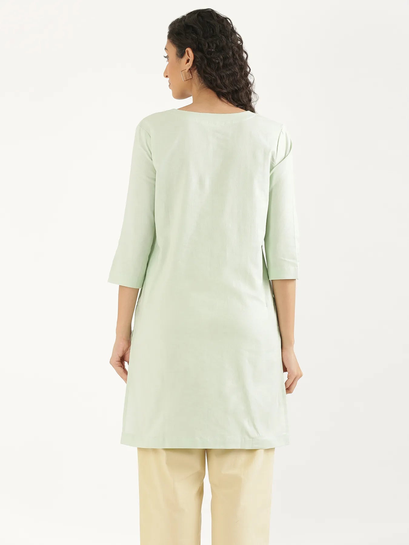 Women Mint Green Airy Linen Mid Thigh Length Kurta