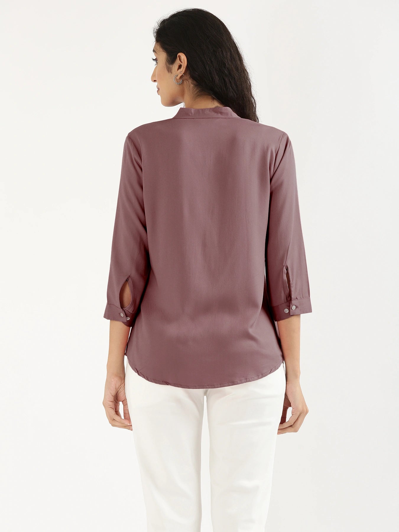 Women Rose Taupe Viscose Pleated Top