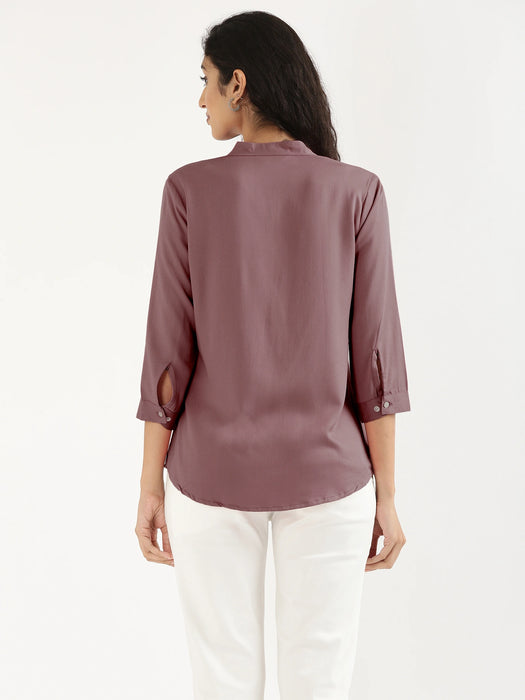 Women Rose Taupe Viscose Pleated Top