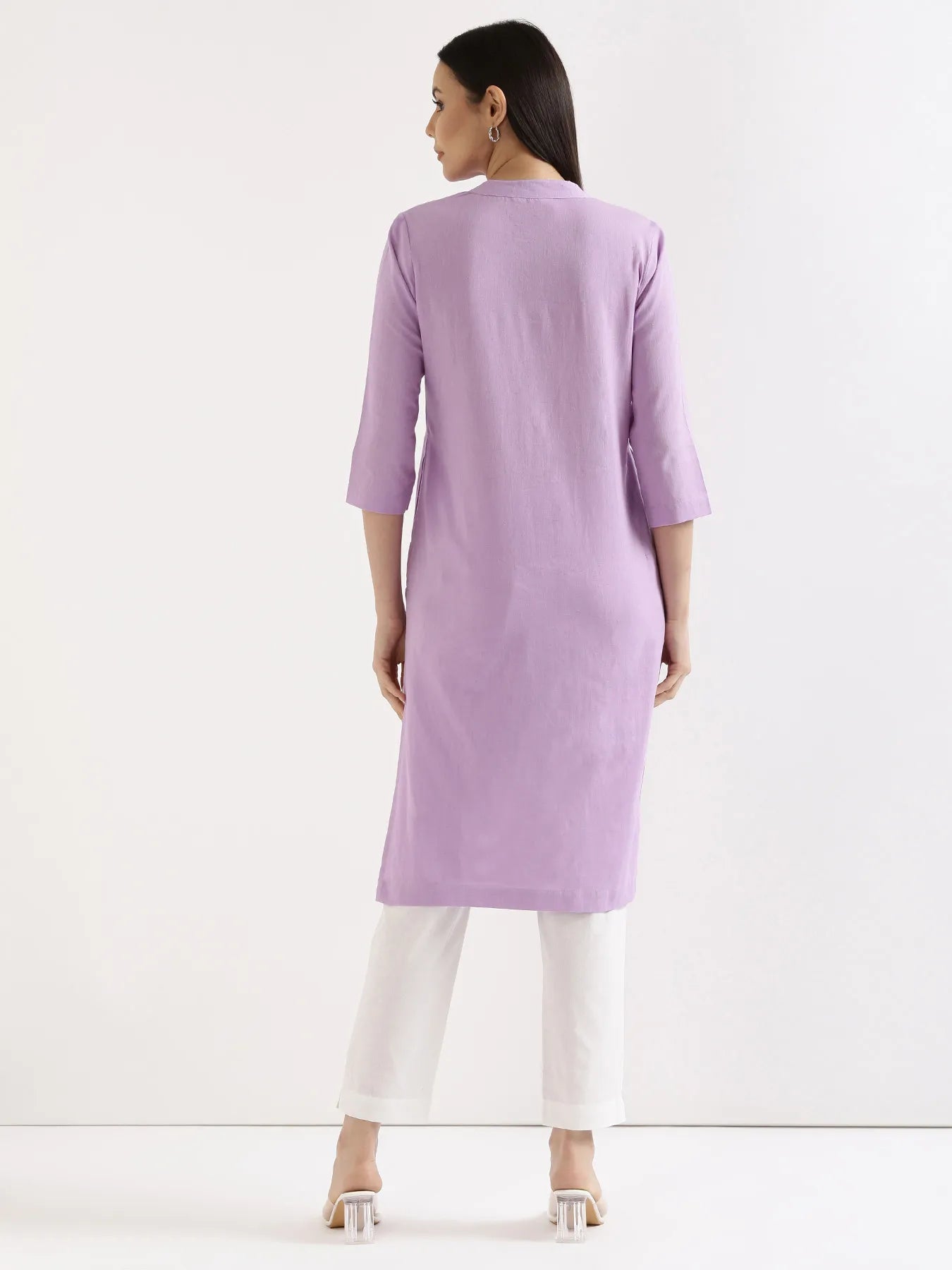 Women Lilac Airy Linen Long Kurta