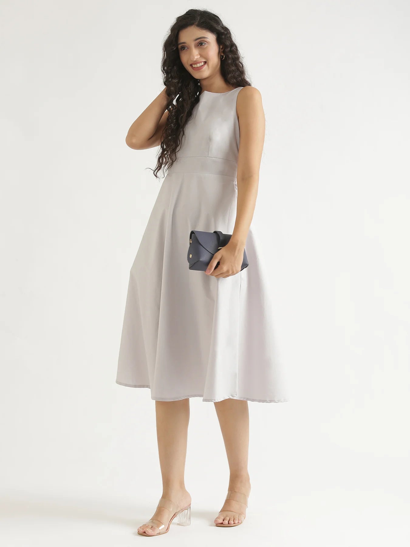 Women Grey Better Cotton Flared Dress