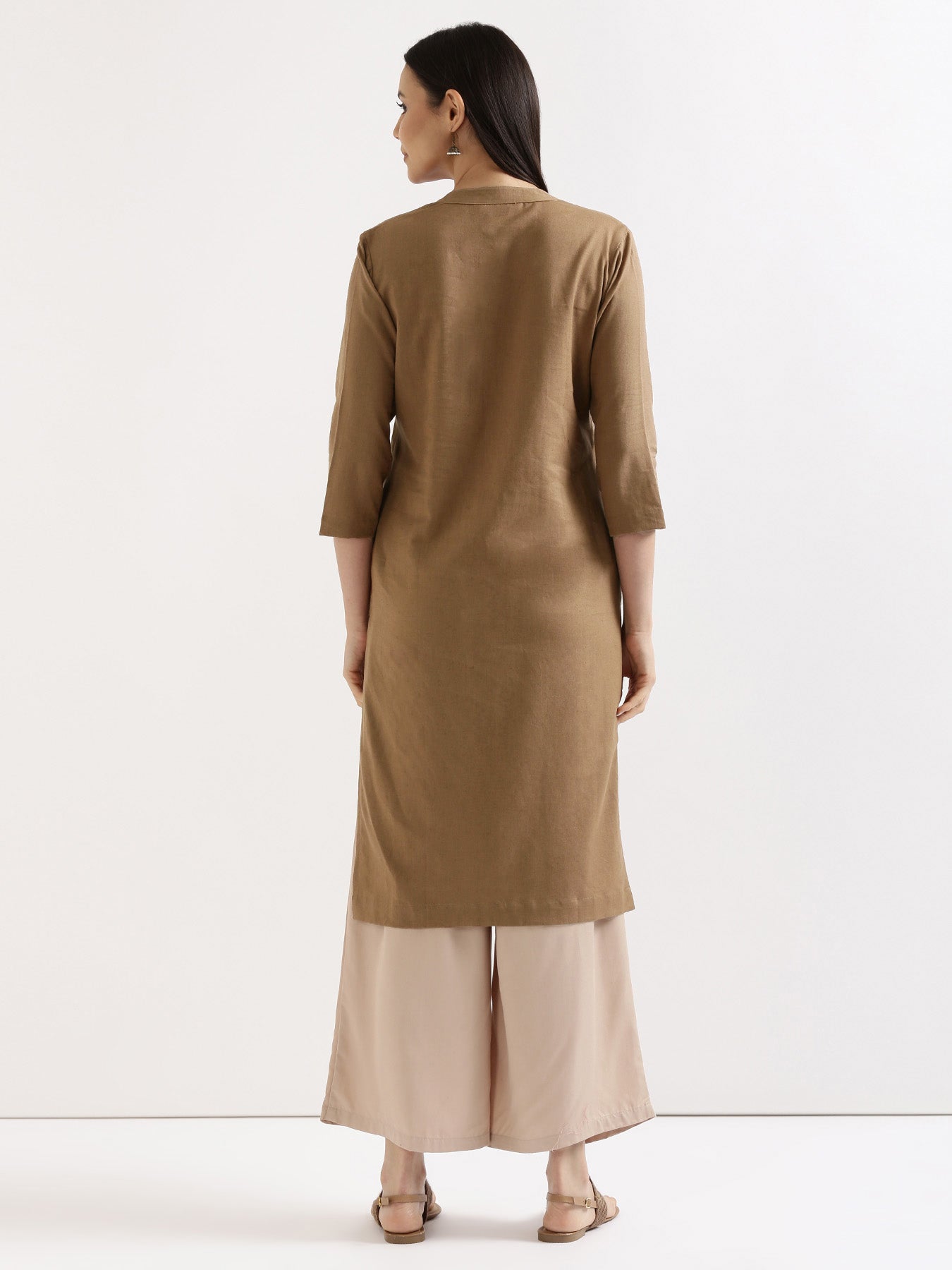 Coffee Brown Airy Linen Long Kurta