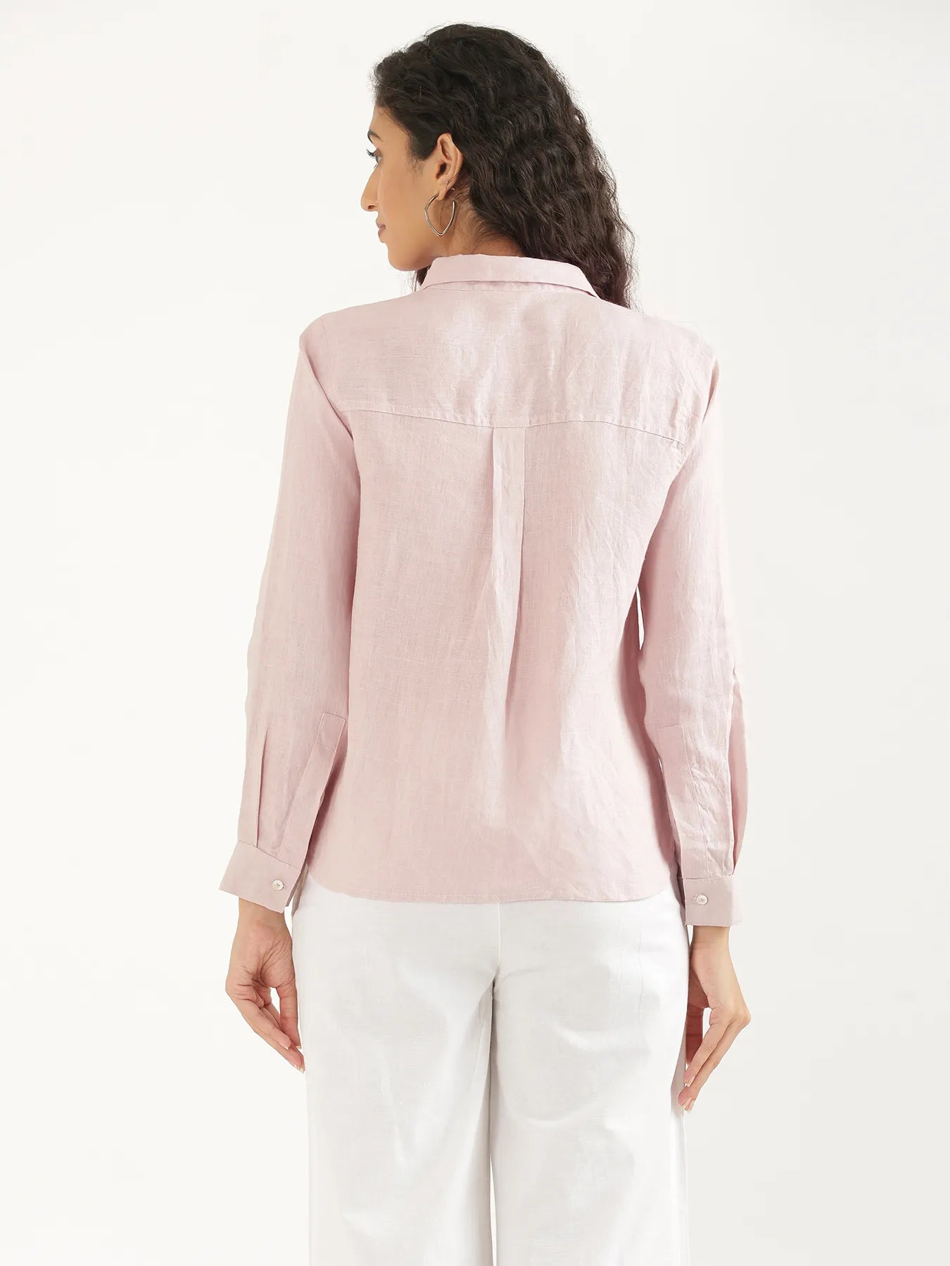 Women Light Pink Pure Linen Shirt