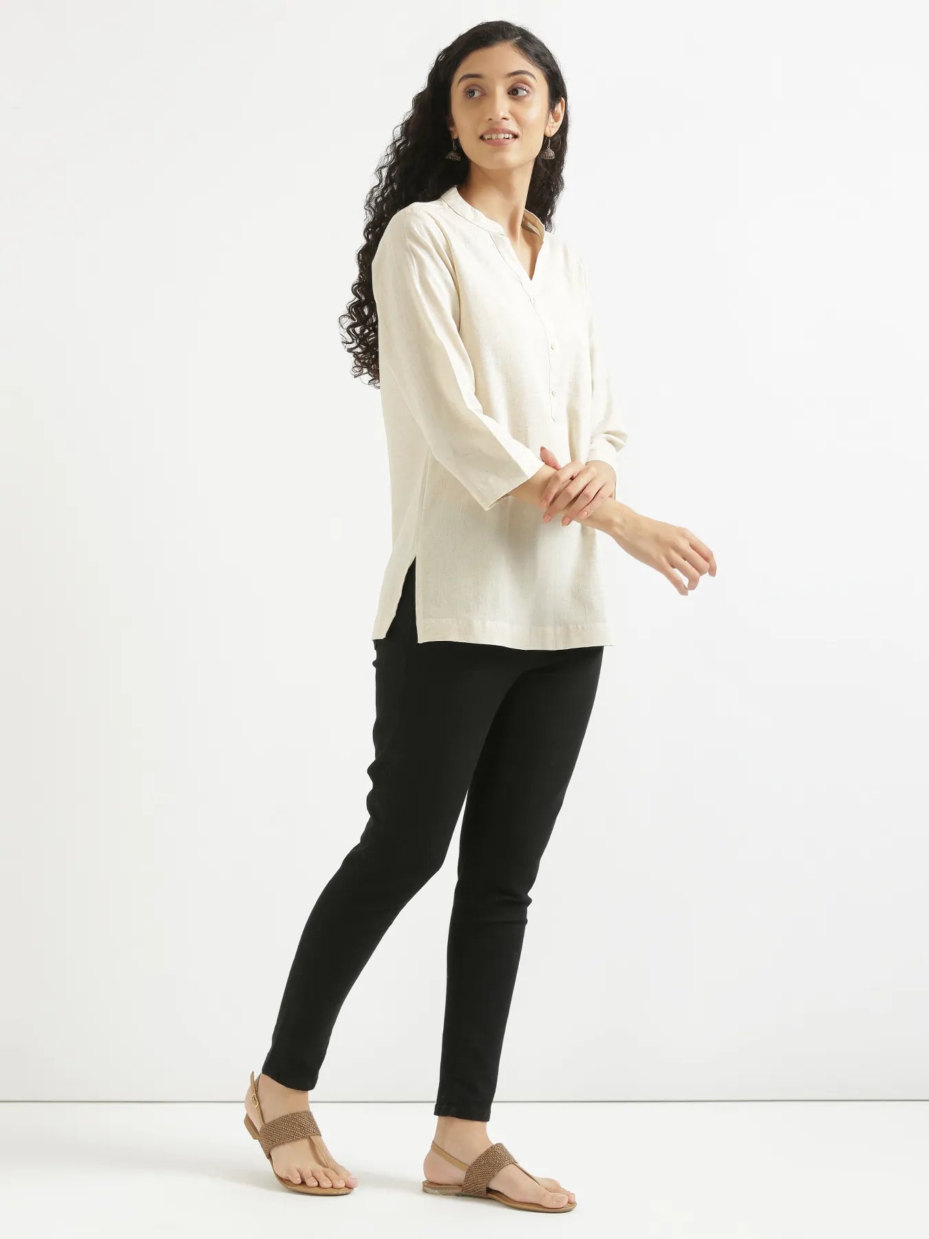 Women Ecru Airy Linen Short Kurta